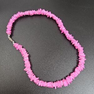 Vintage Puka Shell Necklace - 17" Hot Pink